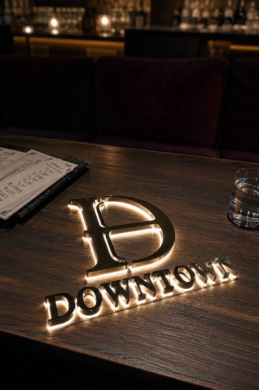 D Town by A Train 桌上金屬背光 DOWNTOWN 燈牌